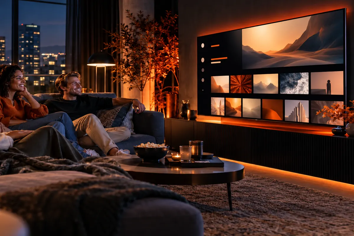 Living room with IPTVGrand on the TV